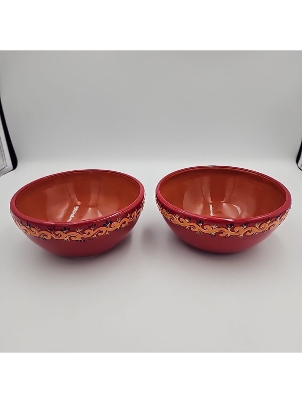 BAJA COLLECTION HOME STUDIO Set Of 2 Soup Cereal Bowls Red Floral